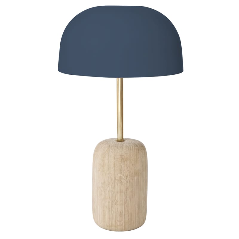Luminaire - Lampes de table - Lampe de table Nina métal bleu bois naturel - Hartô - Bleu gris / Chêne & laiton - Chêne massif, Laiton, Métal laqué