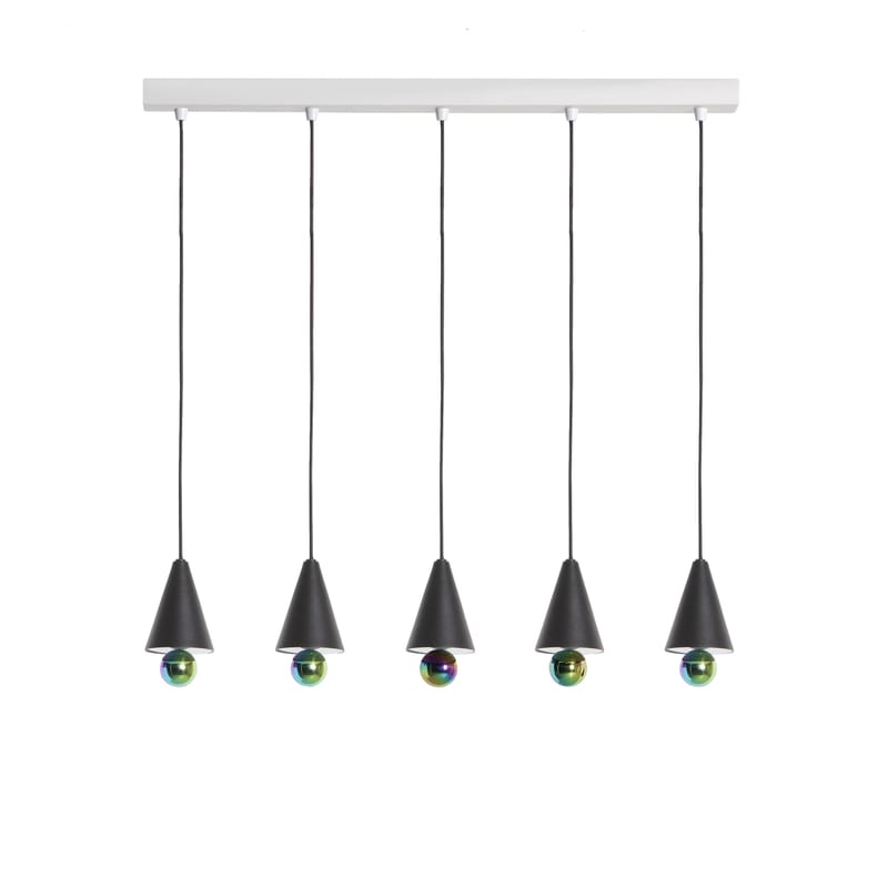 Luminaire - Suspensions - Suspension Cherry Line métal noir / LED - L 90 cm / 5 abat-jours XS - Petite Friture - Noir / Sphère iridescente - Aluminium