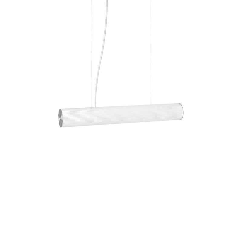 Luminaire - Suspensions - Suspension Vuelta LED verre blanc Small / L 60 cm - Verre strié - Ferm Living - Acier / Blanc - Acier brossé, Verre opalin strié