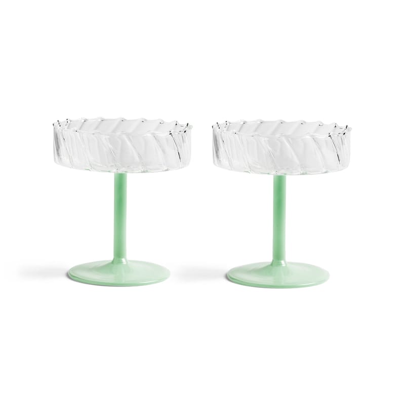 Table et cuisine - Verres  - Coupe à champagne Twirl verre vert / Set de 2 - & klevering - Vert menthe - Verre