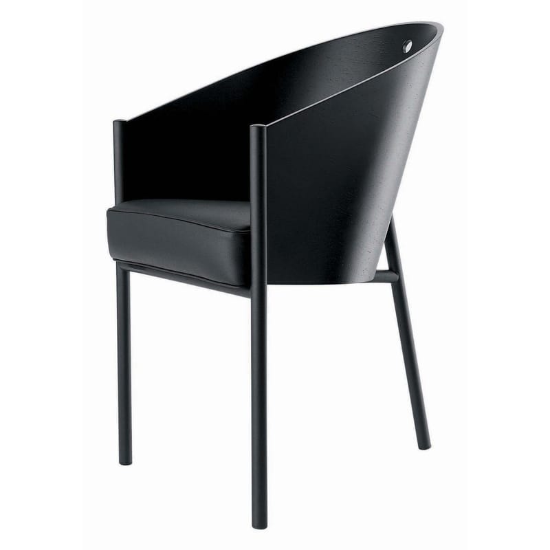 Furniture - Chairs - Costes Armchair leather wood black Wood seat - Driade - Rouvre finishing ebony - English oak, Leather, Polished aluminium