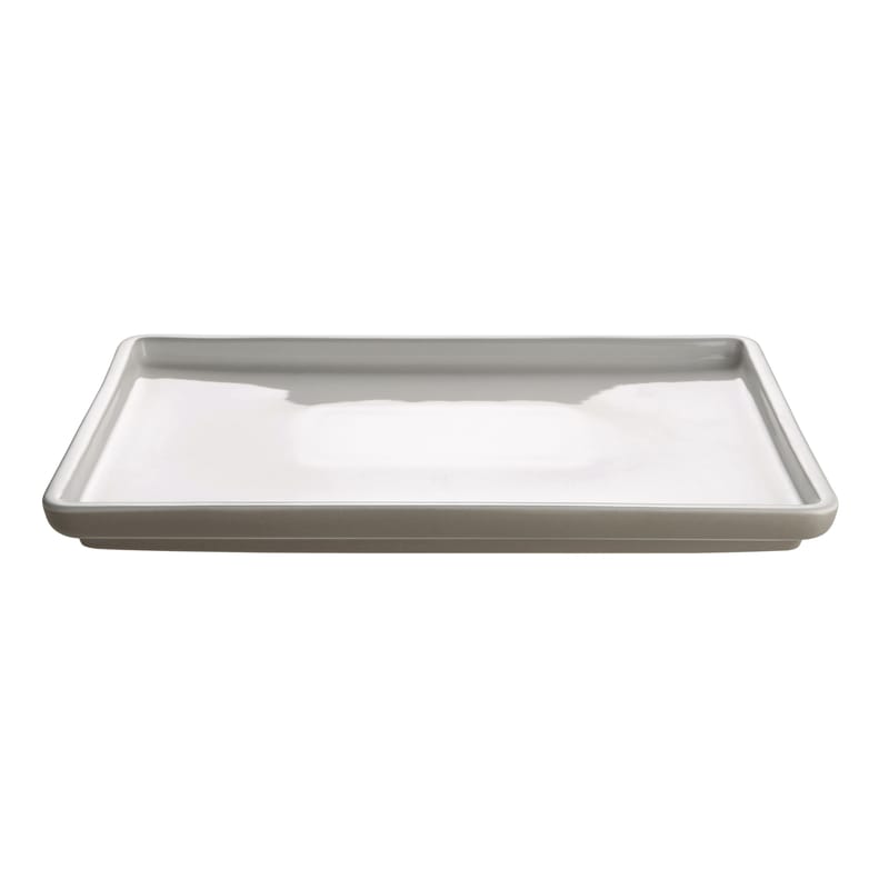Table et cuisine - Plats et cuisson - Plat de service Tonale céramique blanc gris Large / 36 x 24 cm - Alessi - Large - Gris clair / Intérieur blanc - Céramique Stoneware