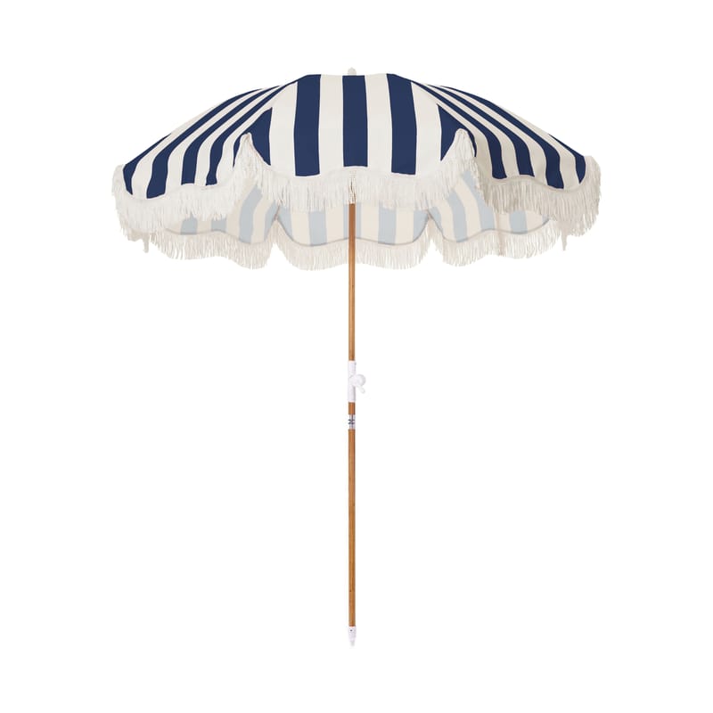 Jardin - Parasols - Parasol Holiday bleu / Ø 150 cm - BUSINESS & PLEASURE - Rayé bleu / Crew - Aluminium, Bois, Toile outdoor