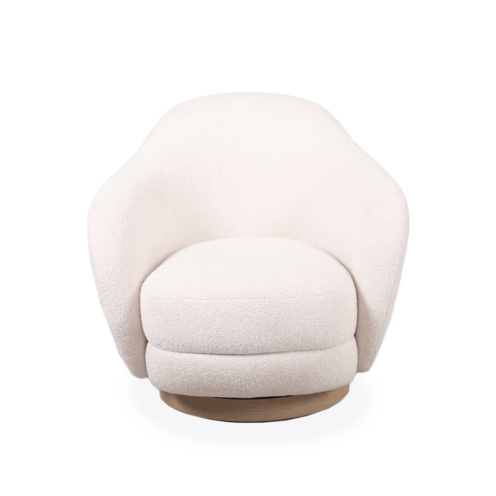 Fauteuil pivotant Bozzolo tissu blanc beige / Moyen modèle - L 75 cm / Laine bouclette - Maison Sarah Lavoine - Ecru (tissu bouclette) / Base chêne - Bois, Contreplaqué de chêne, Laine bouclée, Mousse
