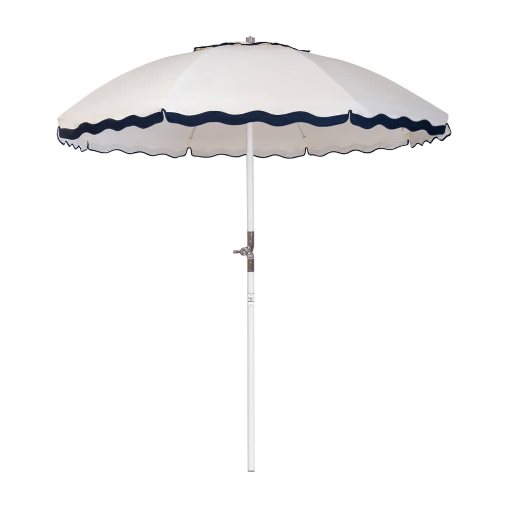 The Club Riviera Parasol textile white / Ø 200 cm - BUSINESS & PLEASURE - White / Navy edge - Aluminium, Fibreglass, Outdoor fabric