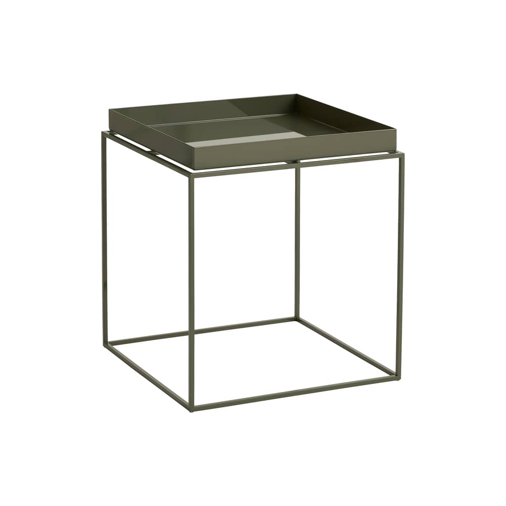 Table d\'appoint Tray métal vert / 40 x 40 x H 44 cm - Hay - Vert olive - Acier thermolaqué