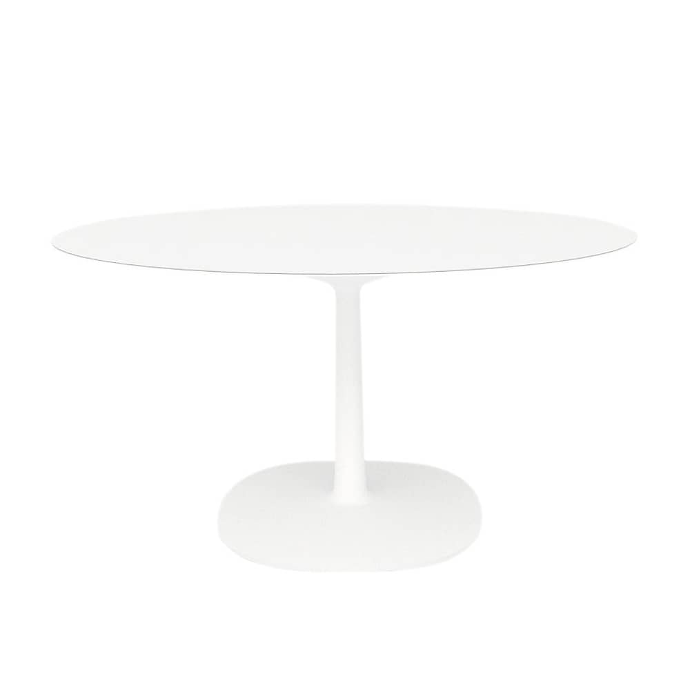 Table ronde Multiplo indoor/outdoor -   / Grès uni / Ø 118 cm - Kartell - Blanc uni / Pied blanc - Aluminium verni, Grès cérame