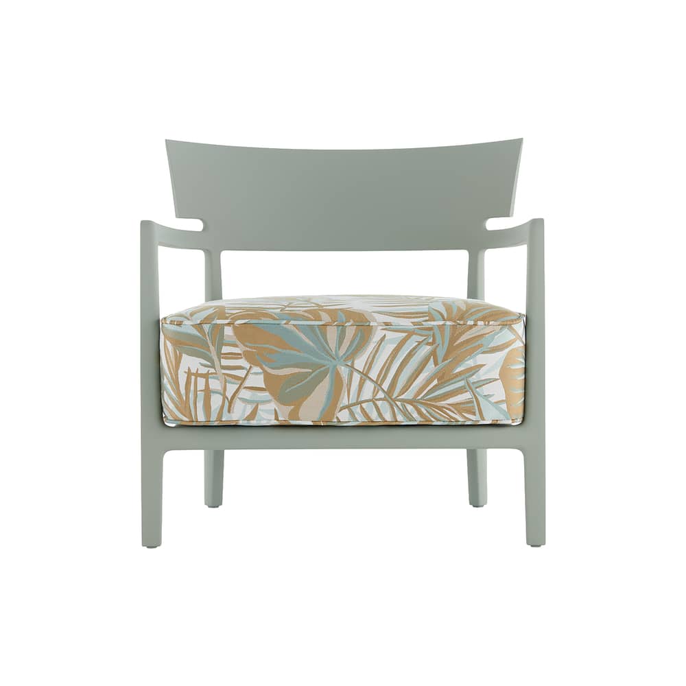 Fauteuil rembourré Cara OUTDOOR x Liberty - Kartell - Vert mat / Tissu Liberty Chile Palm - Polycarbonate, Polyuréthane, Tissu Liberty