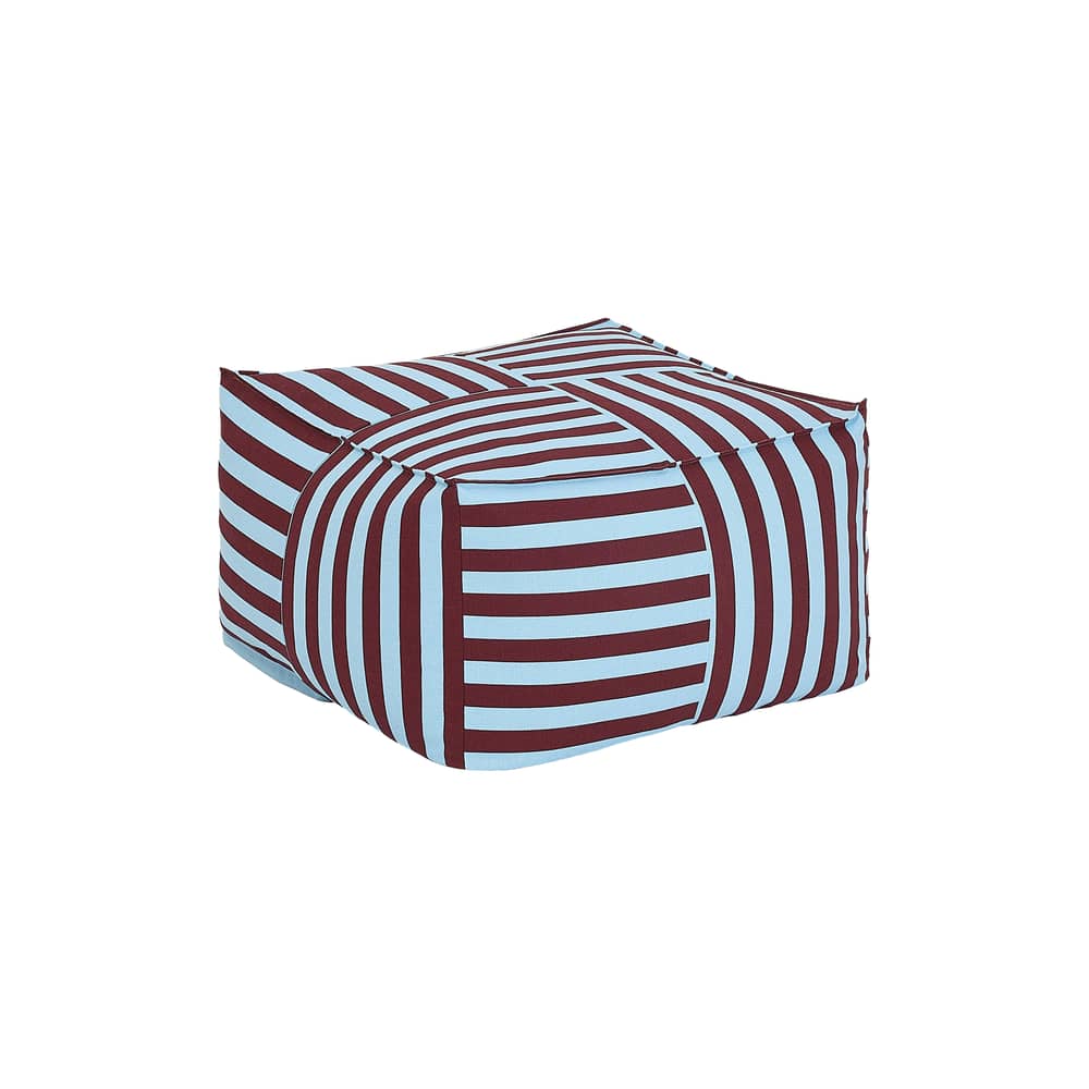 Pouf Otto tissu bleu / Repose-pieds - 55 x 55 cm - NOBODINOZ - Bordeaux & bleu / Rayé - Coton bio, Polystyrène expansé