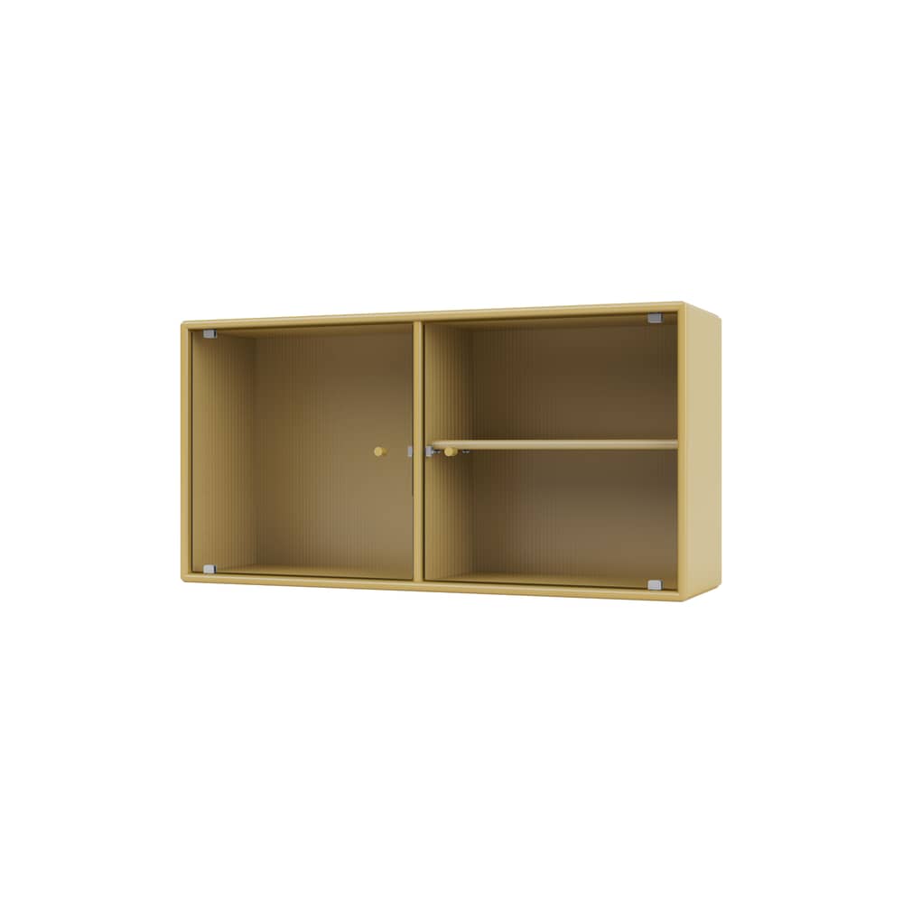Wandablage Ripple I holz gelb / Vitrine - B 69,6 x T 20 x H 35,4 cm / Gewelltes Glas - MONTANA - Kümmel 157 - Geriffeltes Glas, lackierte Holzfaserplatte