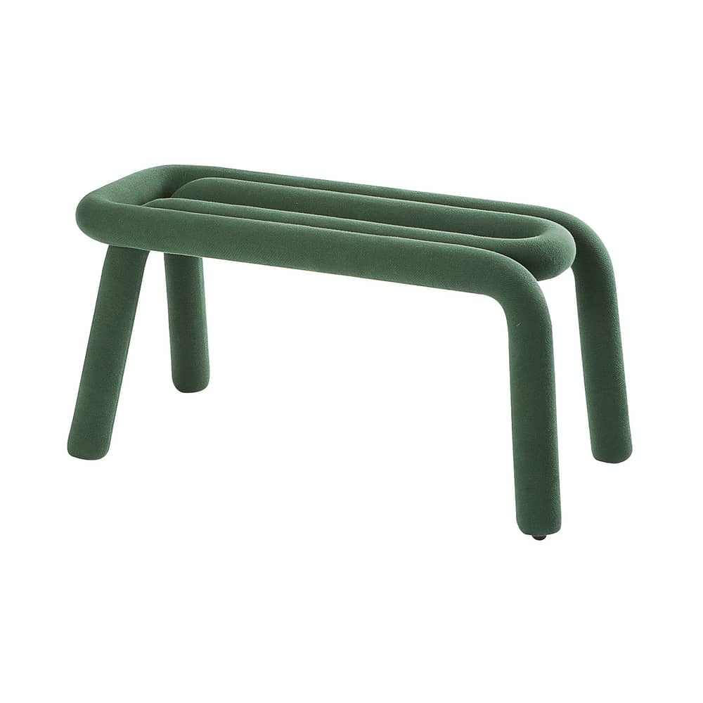 Banc rembourré Bold tissu vert / L 100 cm - Moustache - Vert forêt - Acier, Mousse, Tissu