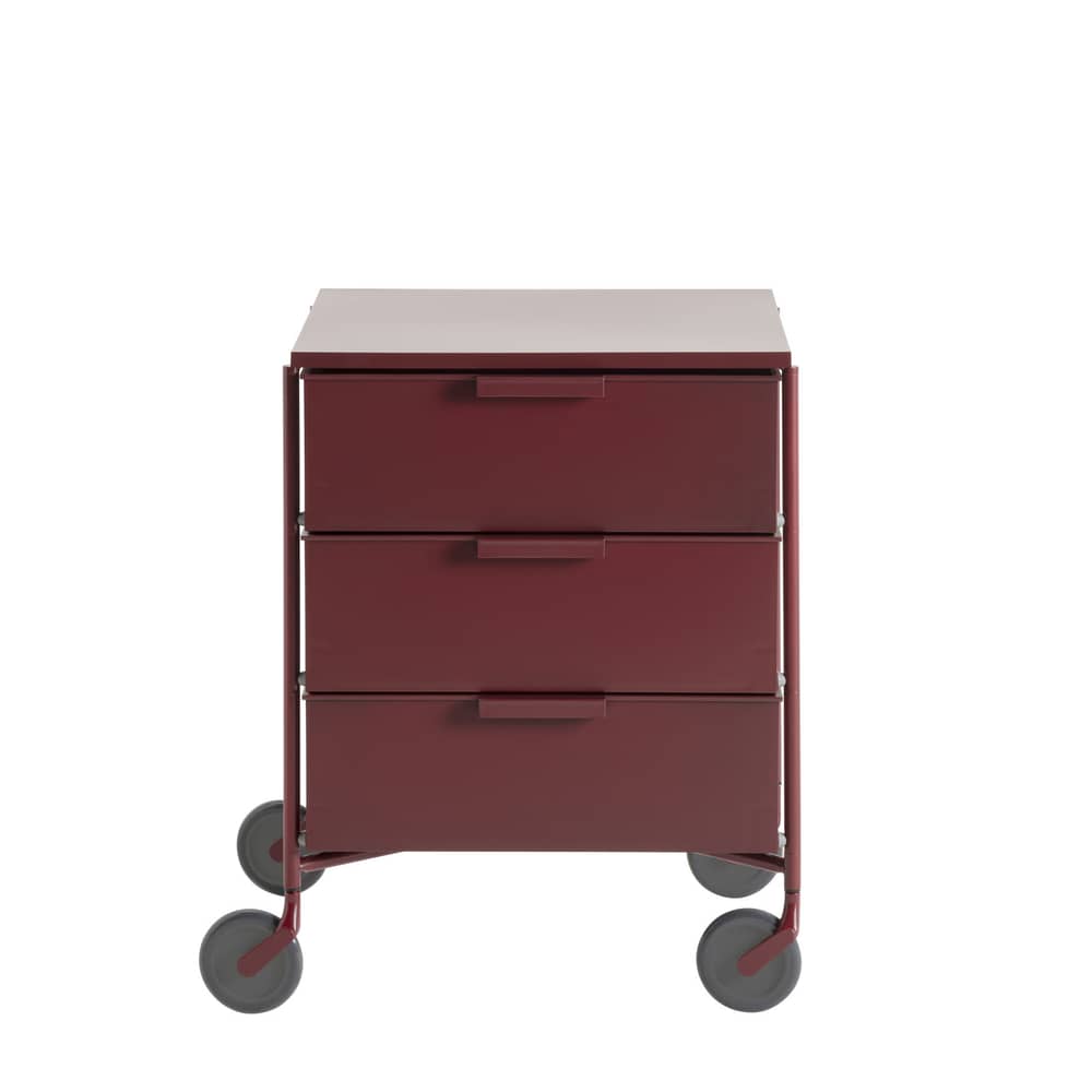 Cassettiera con rotelle Mobil materiale plastico viola / 3 cassetti - Versione opaca - Kartell - Prugna opaco - Acciaio verniciato, Tecnopolimero termoplastico riciclato
