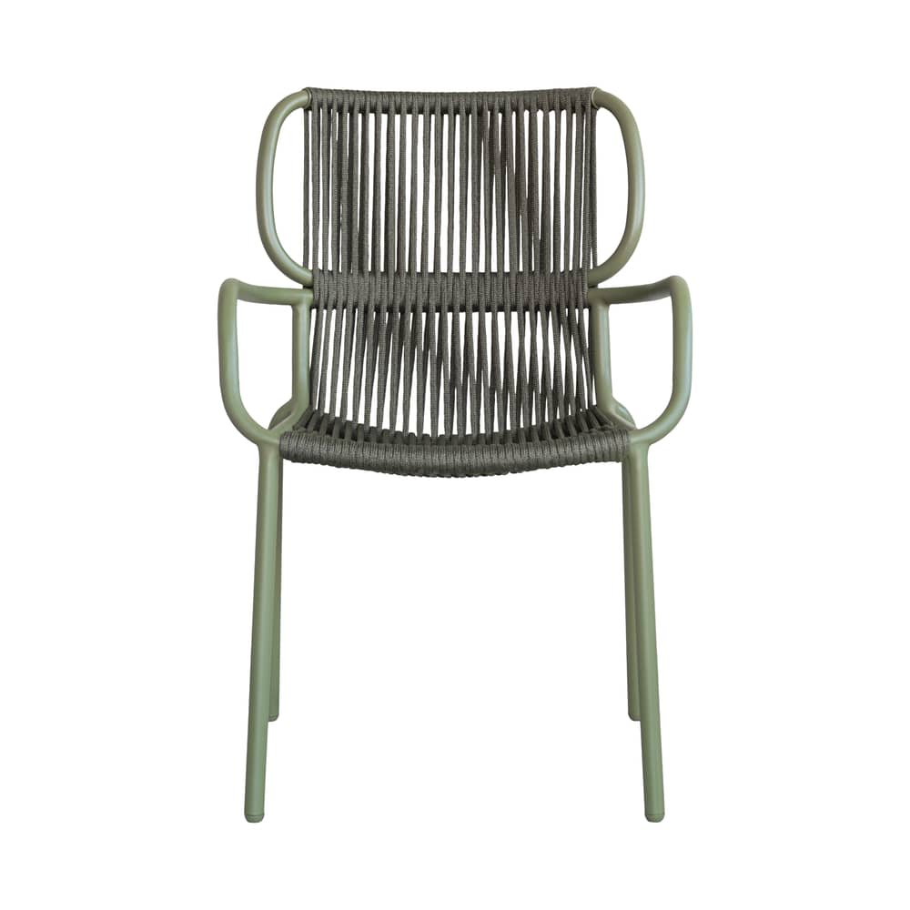 Fauteuil de repas Ribbon vert / Corde polypropylène - Vincent Sheppard - Vert foncé / Vert mousse - Aluminium thermolaqué, Corde polypropylène