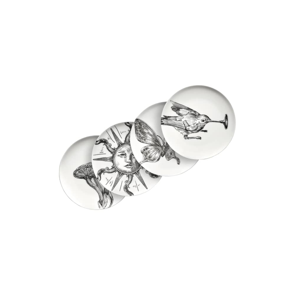 Piatto per dolcetti Unity ceramica bianco / Set di 4 - Ø 12 cm - Serax - Bianco & Nero - Porcellana