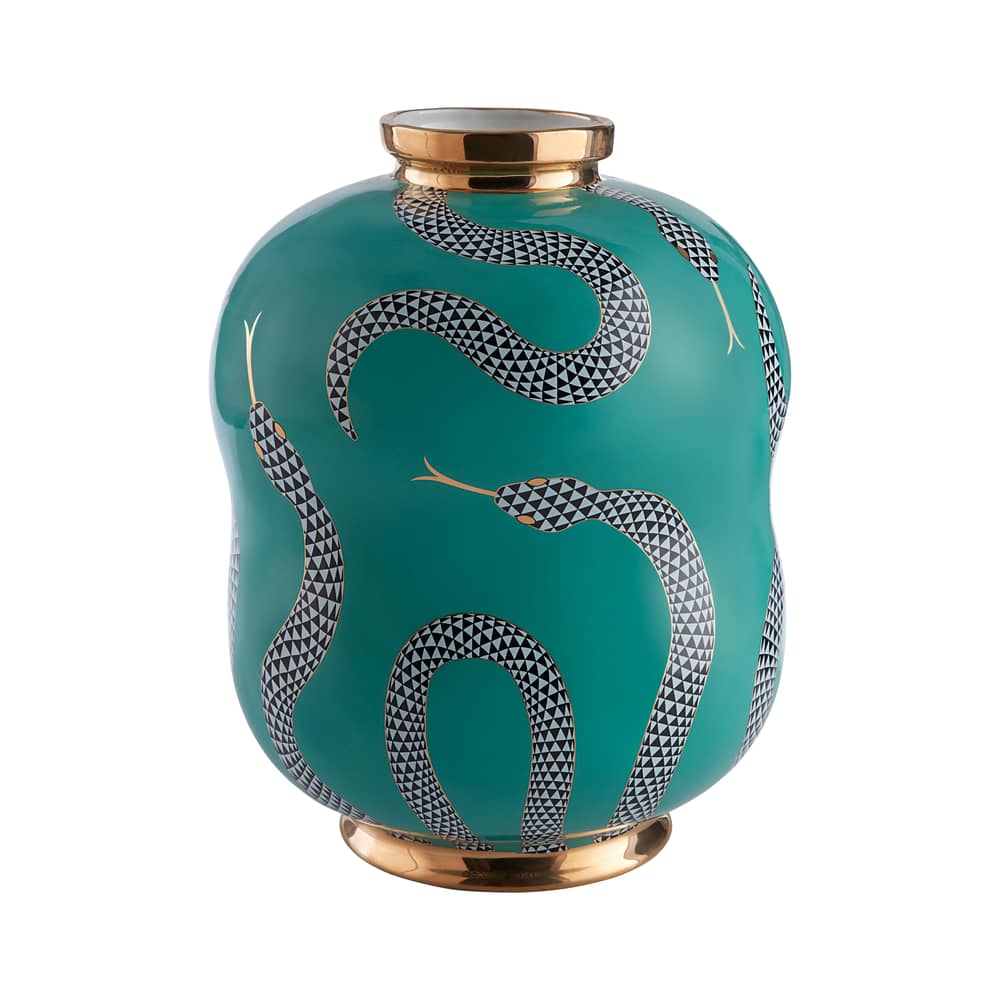 Vase Eden Cinched céramique vert / Ø 24 x H 33 cm - Jonathan Adler - Cinched / Vert & or - Porcelaine