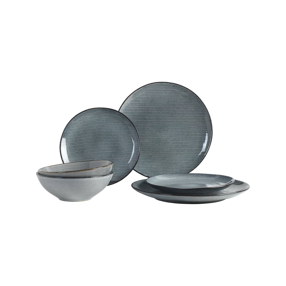 Geschirr-Set Nordic Sea keramik blau / 2 Personen - 6 Zimmer - BROSTE COPENHAGEN - Blau gestreift beige - Sandstein