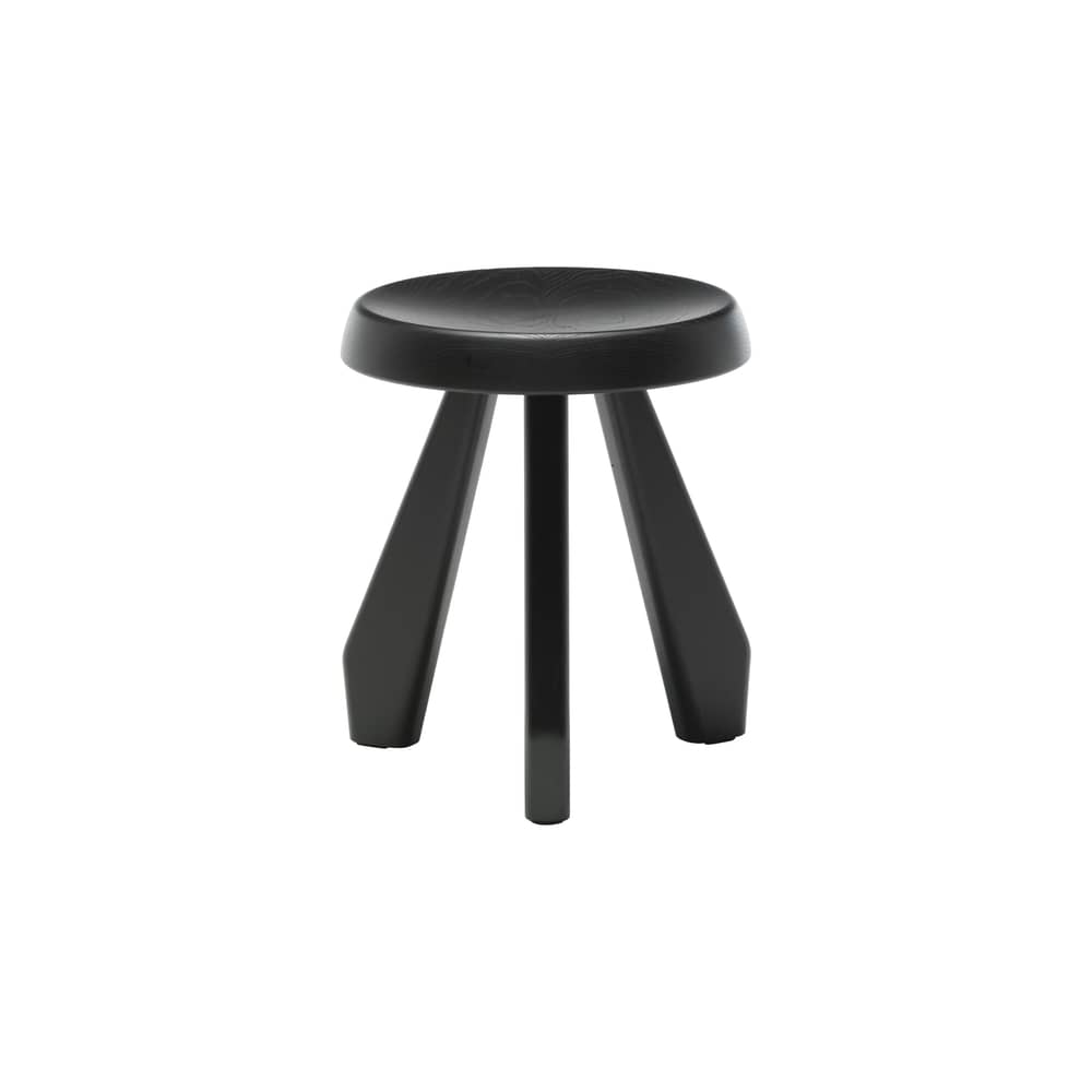 Tabouret Méribel bois noir / Charlotte Perriand, 1953-61 - Ø 33 x H 38,4 cm - CASSINA - Noir - Chêne massif teinté