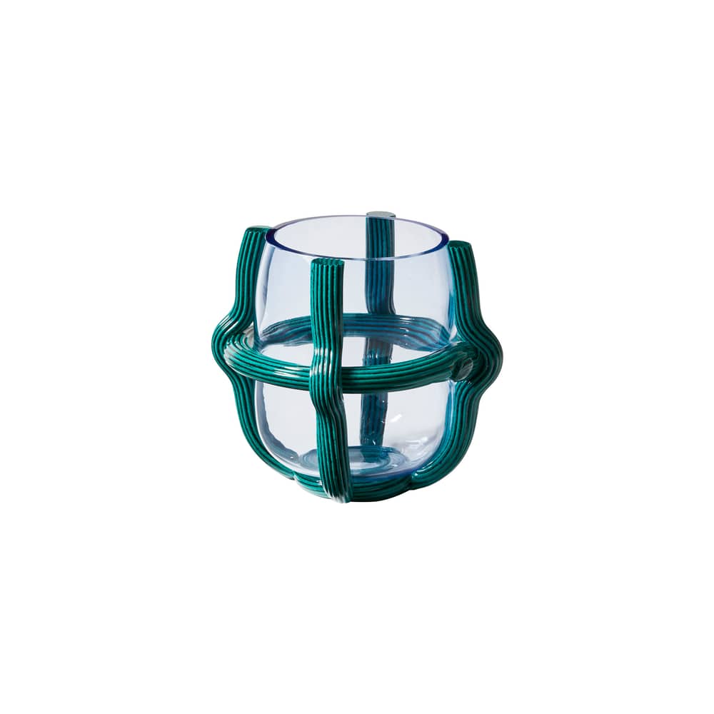 Sestiere Vase glass blue / Ø 27 x H 26 cm - Murano glass / Patricia Urquiola, 2022 - CASSINA - Transparent blue/ Petroleum green - Hand-blown Murano glass
