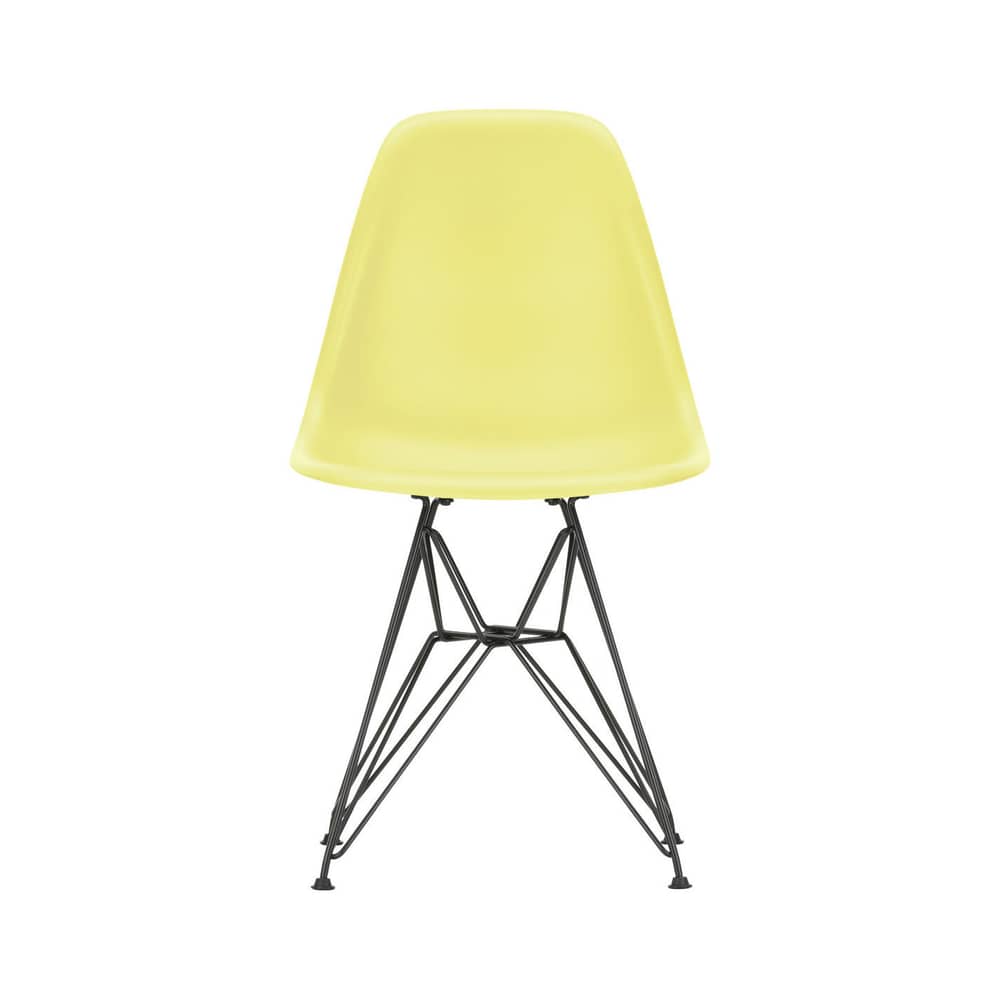 Stuhl RE DSR - Eames Plastic Side Chair plastikmaterial gelb / (1950) - Schwarzfuß / Recycelt - Vitra - Zitrone / Schwarze Füße - Epoxid-lackierter Stahl, Recycelter Kunststoff (Post-Consumer)