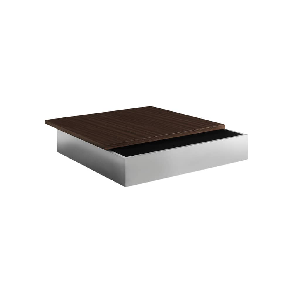 Table basse Stanley Large bois naturel / 85 x 85 x H 20 cm - Plateau coulissant - RED Edition - Large / 85 x 85 cm - Acier inoxydable, Placage palissandre