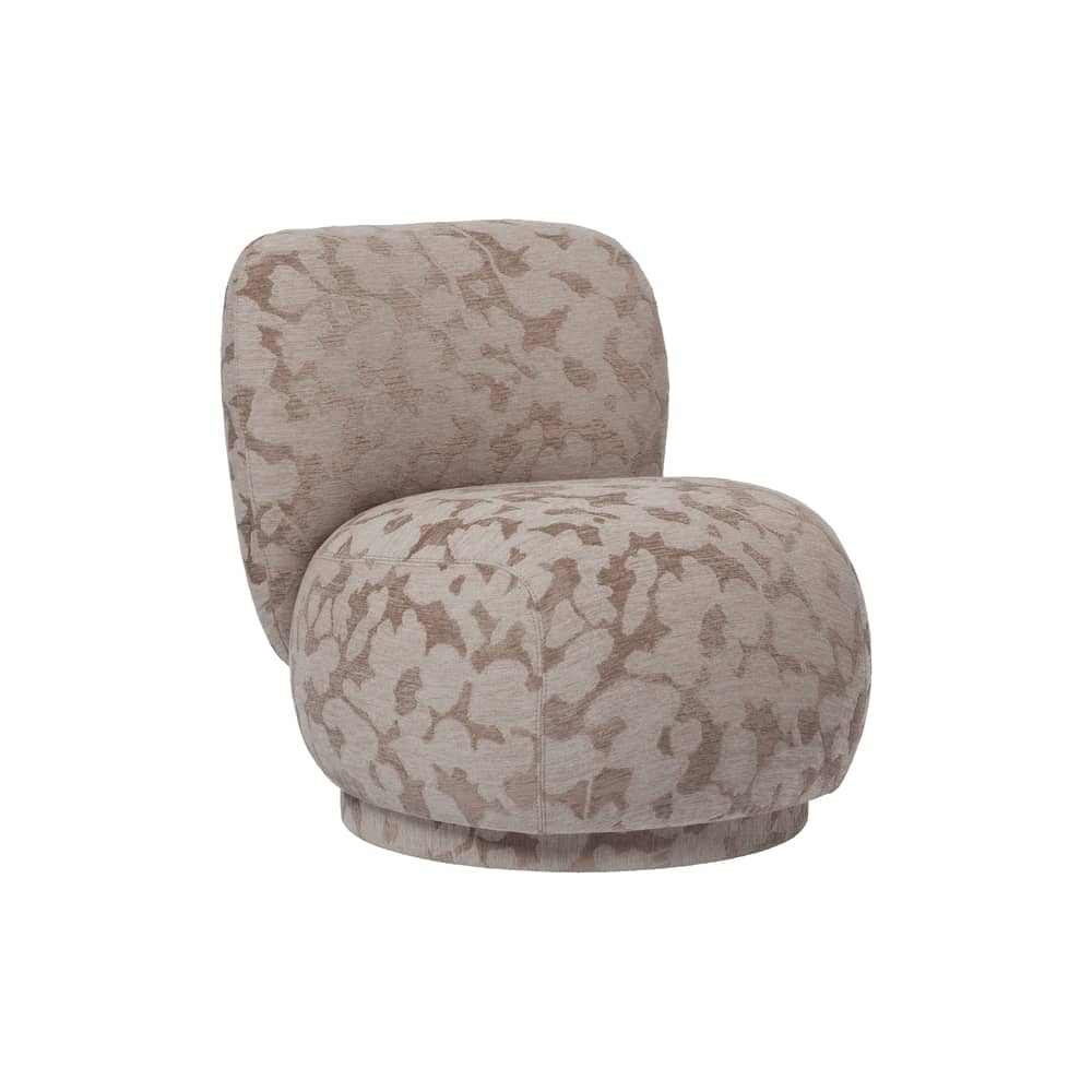 Chauffeuse Rico Piccolo / Tissu jacquard - Ferm Living - Taupe motif floral (tissu Cilla) - Bois, Mousse, Tissu