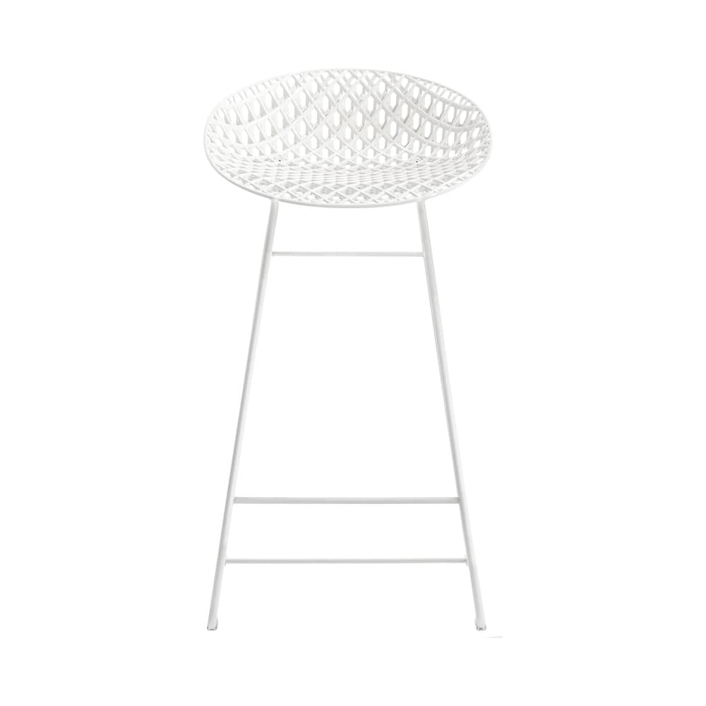 Tabouret de bar Smatrik plastique blanc / Indoor - H 65 cm - Kartell - Blanc / Pied blanc - Acier laqué, Polycarbonate