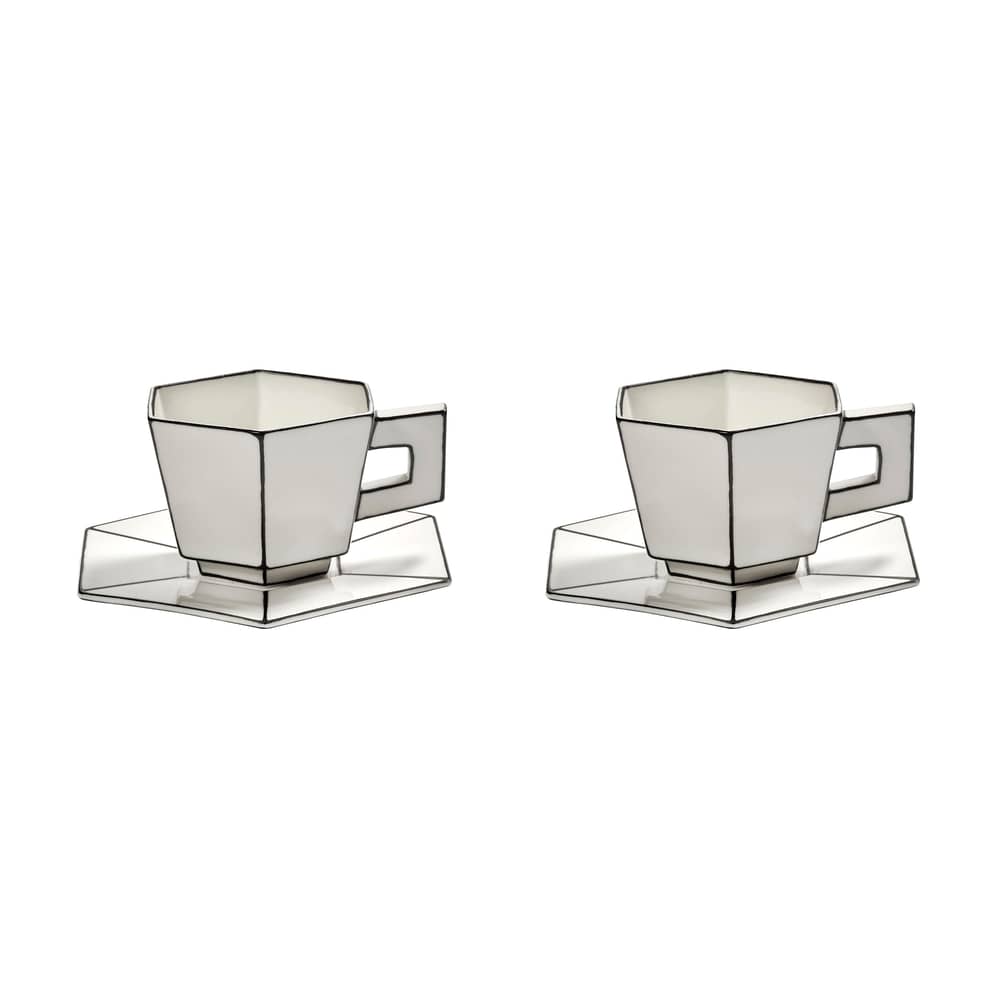 Set de 2 tasses à cappuccino + soucoupes Carte Blanche - Serax - Blanc & noir - Porcelaine