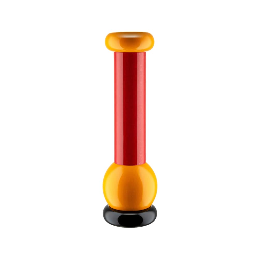 Gewürzmühle / By Ettore Sottsass - H 23 cm holz rot / Alessi 100 Values Collection - Alessi - Rot, Schwarz, Gelb - FSC-zertifizierte gedrechselte Buche, Keramik