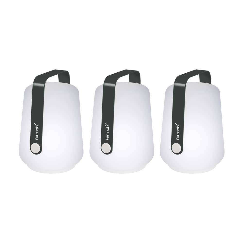Lot de 3 lampes extérieurs sans fil rechargeables Balad métal noir / H 13,5 cm - Fermob - Carbone - Aluminium, Polyéthylène