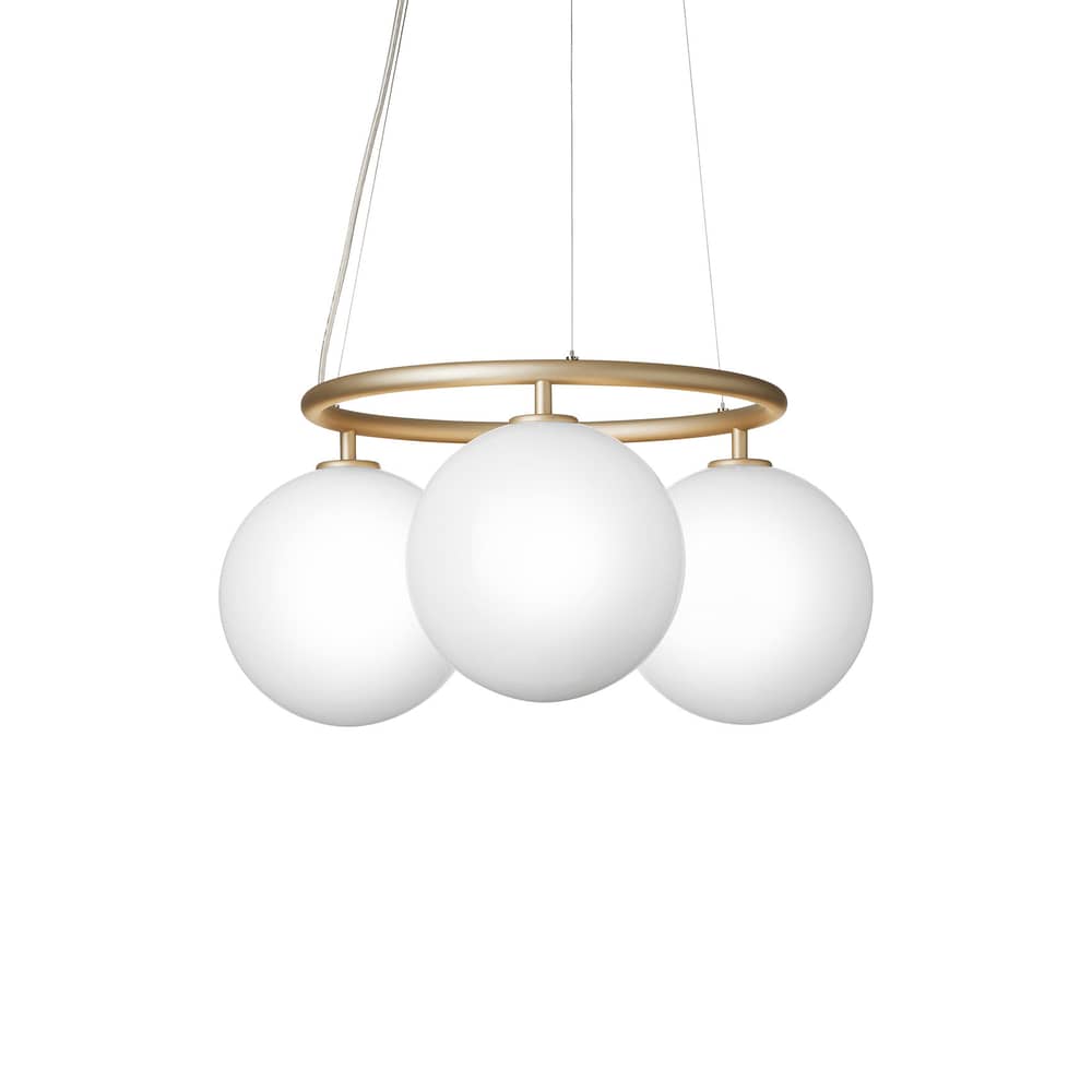 Miira 3 Circular Pendant glass white / Ø 54 cm - NUURA - Opaline white (smooth) / Gold - Aluminium, Mouth blown glass
