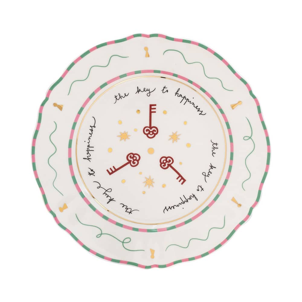 Piatto Il frutto della passione - Keys ceramica verde / Ø 26,5 cm - Bitossi Home - Verde e rosa - Porcellana