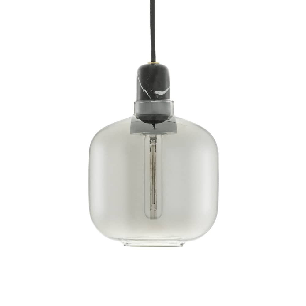 Sospensione Amp Small vetro pietra grigio nero / Ø 14 x H 17 cm - Normann Copenhagen - Grigio fumé / Marmo nero - Marmo, Vetro