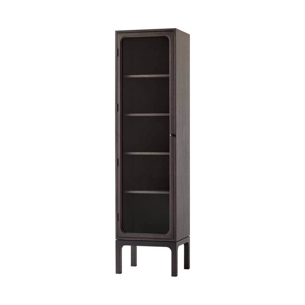 Vaisselier Trace Single SC87 / L 50 x H 192 cm - &tradition - Chêne teinté foncé - Chêne massif, Laiton massif, Placage chêne