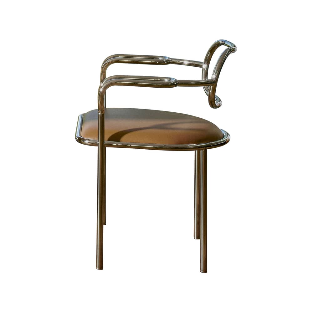 Fauteuil rembourré 01 Chair / Shiro Kuramata, 1979 - Cappellini - Cuir marron / Chromé - Cuir, Fer chromé, Hêtre multicouche, Mousse polyuréthane