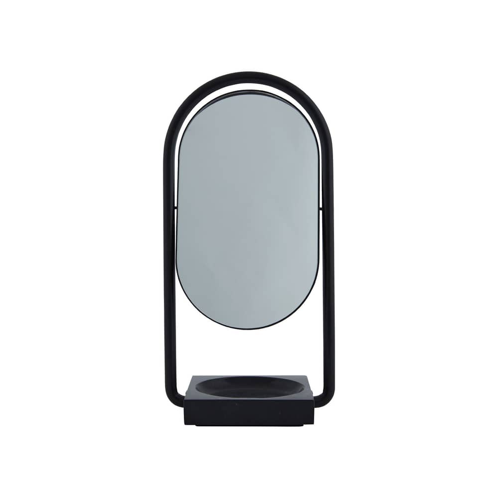 Specchio da appoggiare Angui metallo nero / Marmo - L 17,2 x H 35 cm - AYTM - Nero / Marmo - Acciaio, Marmo, Vetro