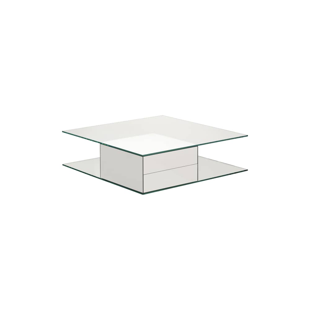 Table basse Ollie verre transparent / 120 x 120 cm - 2 tiroirs - Glas Italia - Transarent / Miroir - Miroir, Verre trempé extra-clair