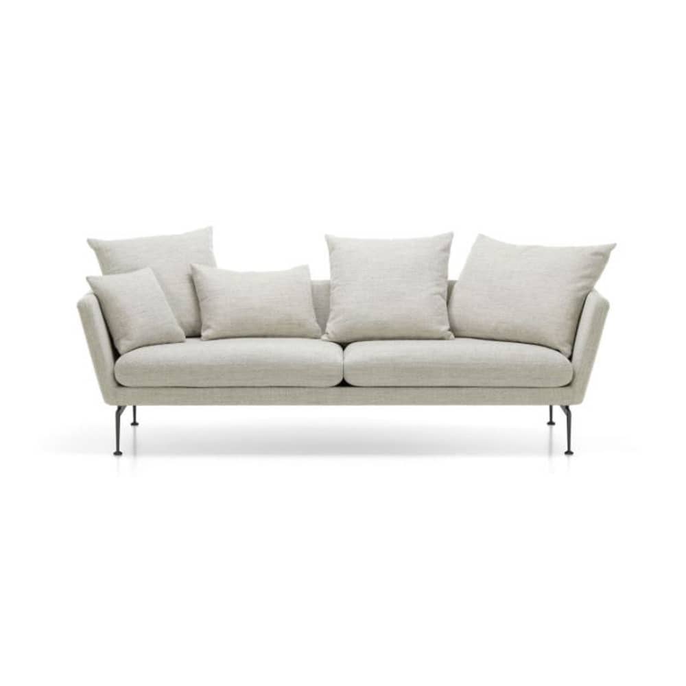 Canapé droit Suita tissu beige / Coussins pointus - 3 places / L 233 cm / Seconde vie - Vitra - Pierre (tissu Corsaro) / Pieds noirs - Aluminium injecté, Fibre polyester, Métal, Mousse polyuréthane, Tissu