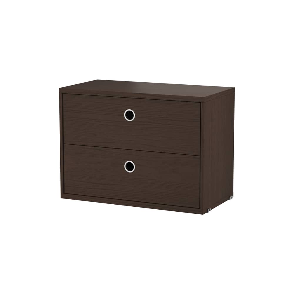 Caisson / 2 tiroirs - L 58 x P 30 x H 42 cm - String Furniture - Chêne foncé - Aggloméré plaqué chêne