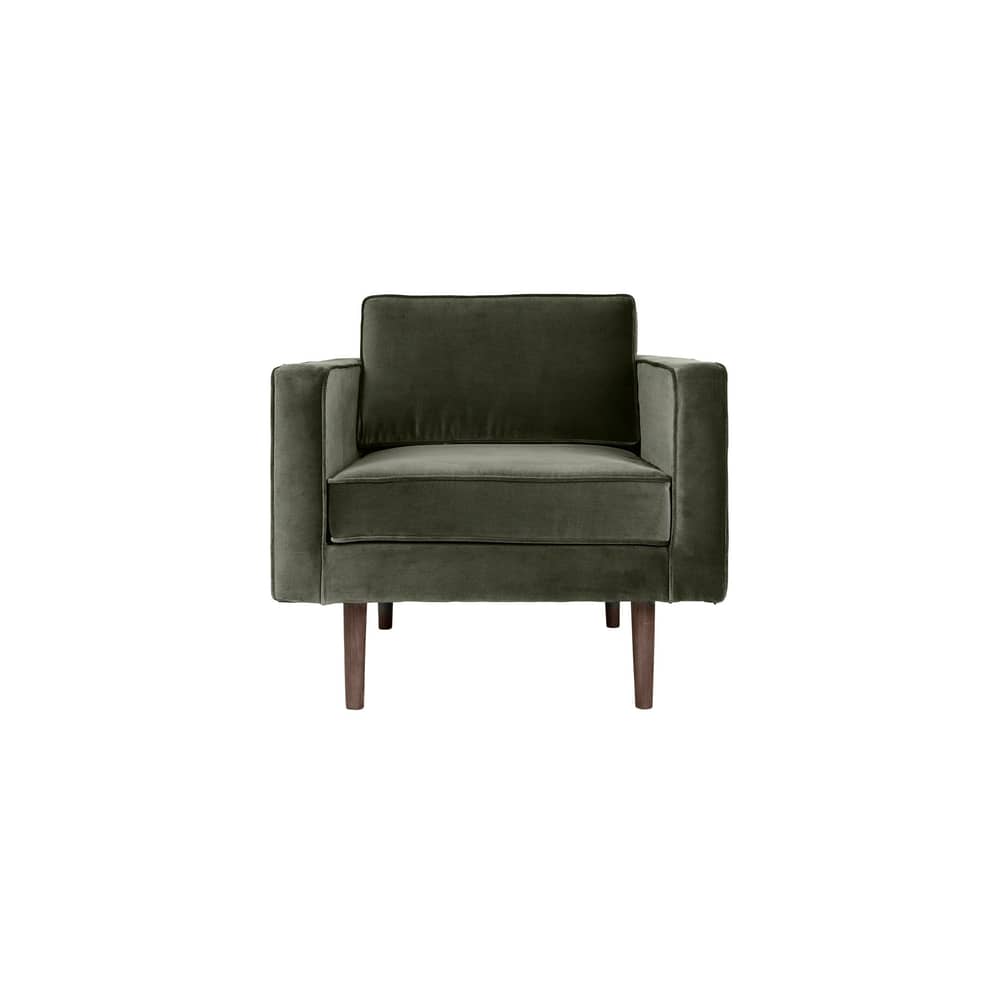 Fauteuil rembourré Wind tissu vert / Velours - BROSTE COPENHAGEN - Vert kaki - Aggloméré, Chêne huilé teinté, Mousse, Velours polyester