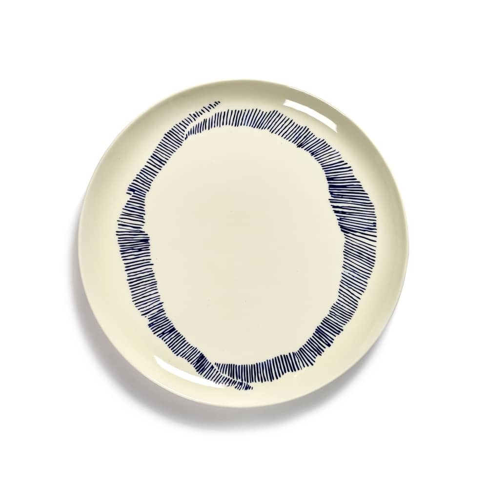 Piatto Feast ceramica bianco Large / Ø 26,5 cm - Serax - Tratti / Bianco & blu - Gres smaltato
