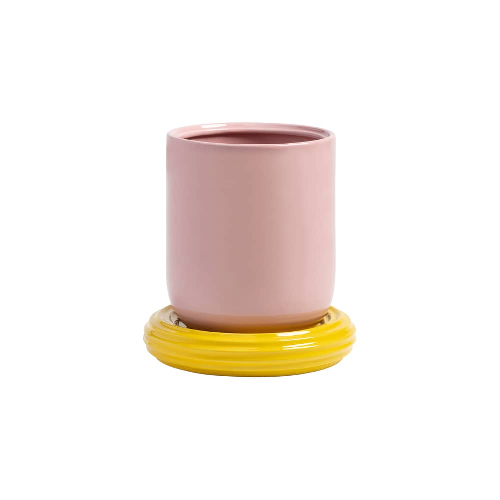 Pot de fleurs Churros céramique rose / Ø 19.5 x H 21 cm - & klevering - Rose & jaune - Grès
