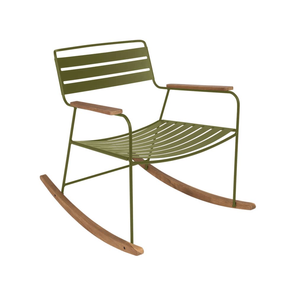 Rocking chair Surprising métal vert / teck - Fermob - Pesto - Acier, Teck