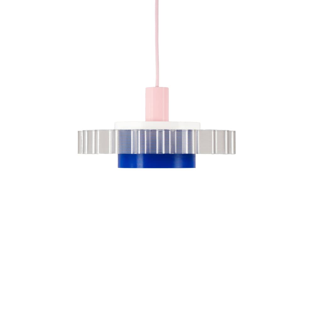 Suspension Gigi n°3 / Ø 28 x H 14,5 cm - Plastique recyclé / Fabriqué en France - Warren & Laetitia - Câble rose / Bleu / Blanc - Bioplastique, Plastique recyclé