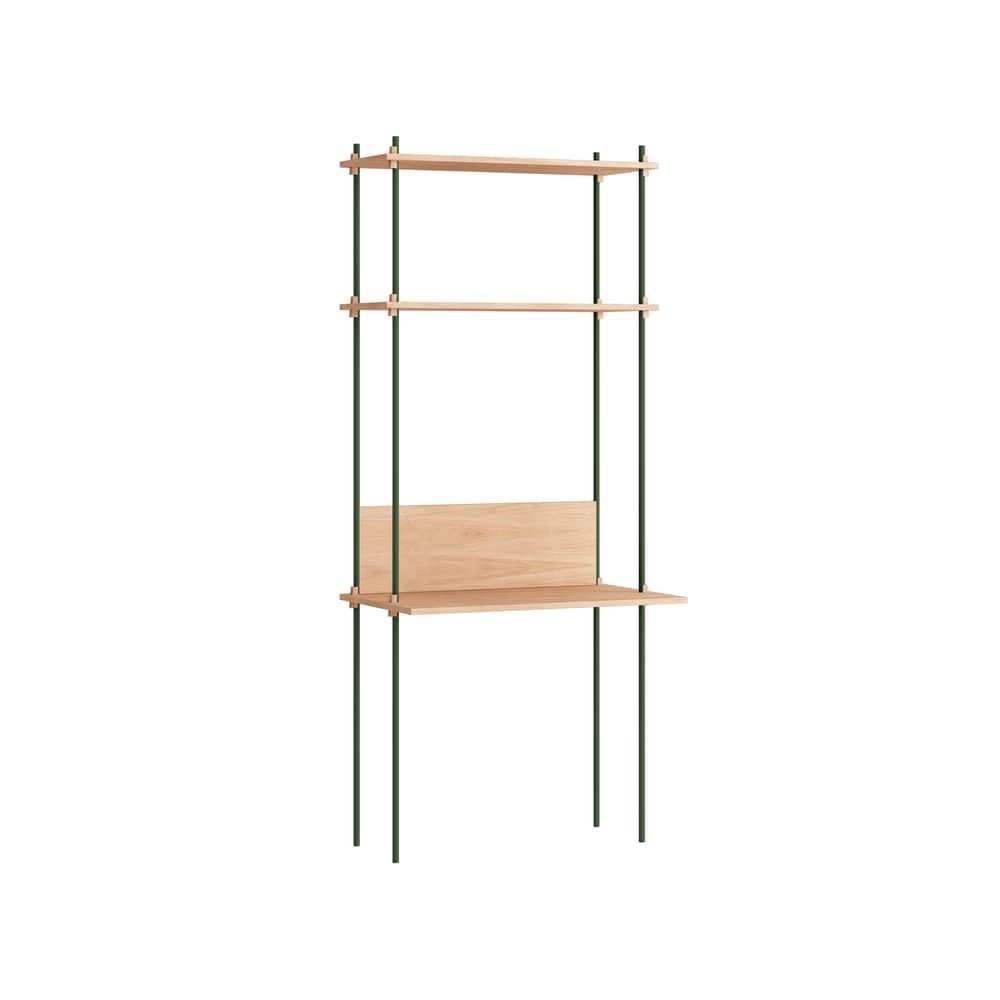 Bureau Shelving System – s.200.1.D bois naturel / L 85 x H 200 x Prof. 52 / 35 cm - MOEBE - Chêne naturel / Vert - Acier, MDF placage chêne