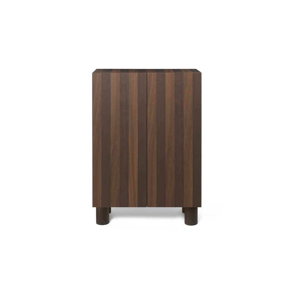 Rangement Post bois naturel / L 92 x H 134 cm -  Marqueterie faite main - Ferm Living - Rayé chêne foncé / clair - Contreplaqué de chêne