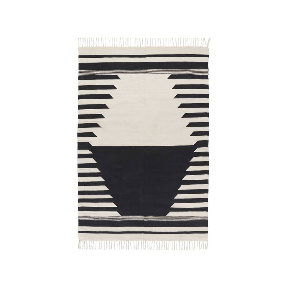 Tapis Iselin tissu noir / 140 x 200 cm - BROSTE COPENHAGEN - 140 x 200 cm / Noir & blanc - Coton