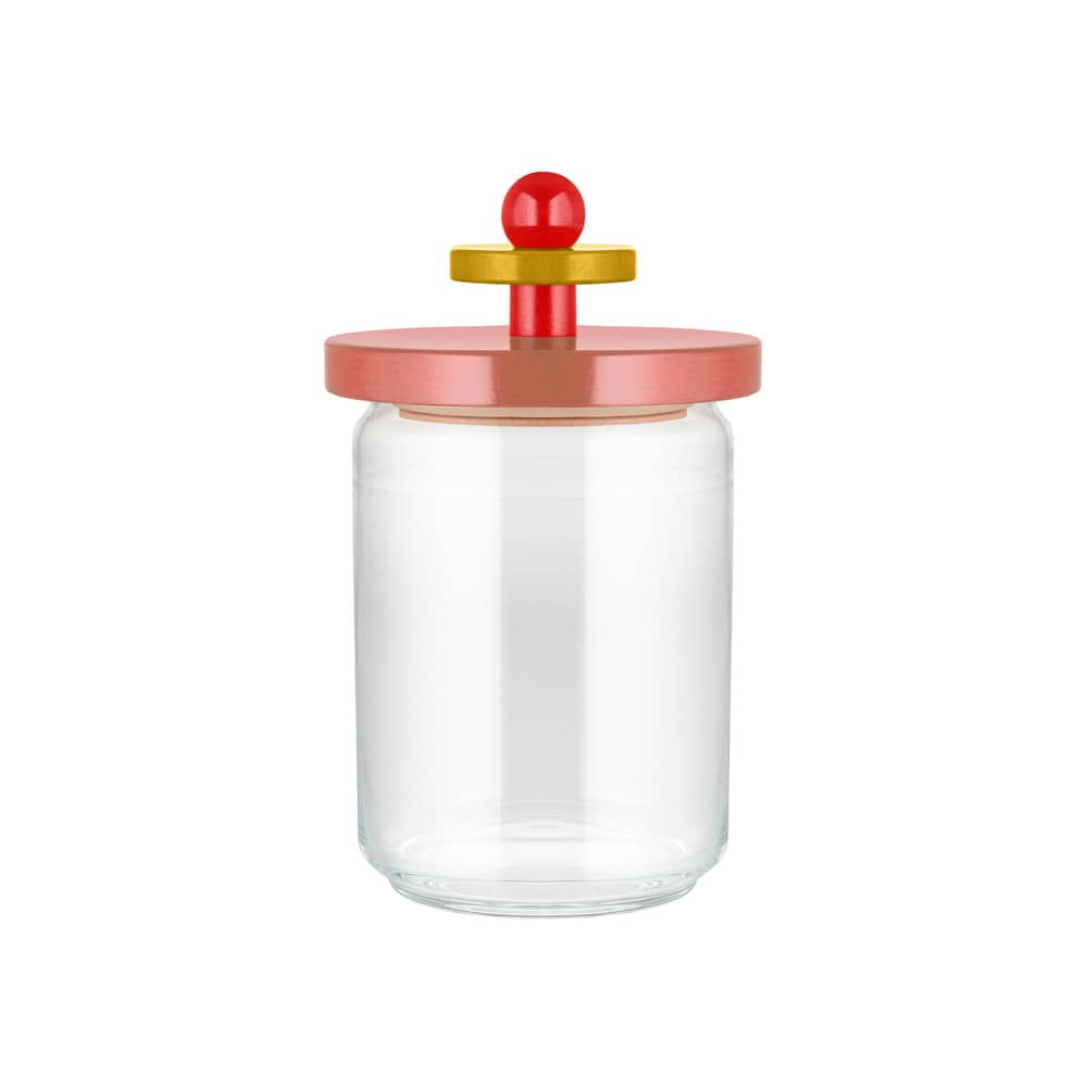 hermetisch verschließbares Glas Twergi glas holz rosa / 100 cl - By Ettore Sottsass / Alessi 100 Values Collection - Alessi - Rosa - FSC-zertifiziertes massives Lindenholz, Glas, Silikon