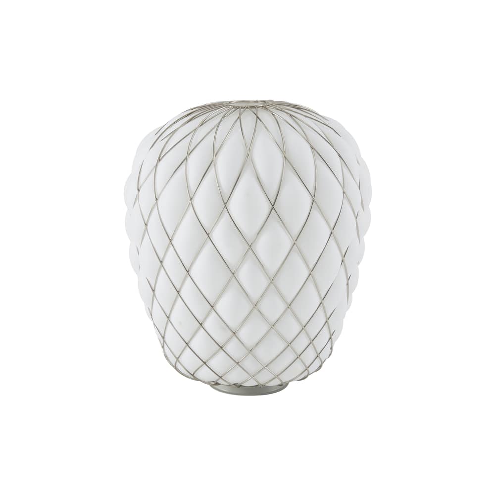 Pinecone Table lamp glass white H 52 cm - Glass & metal mesh - Fontana Arte - White / Gold mesh - Metal, Mouth blown glass