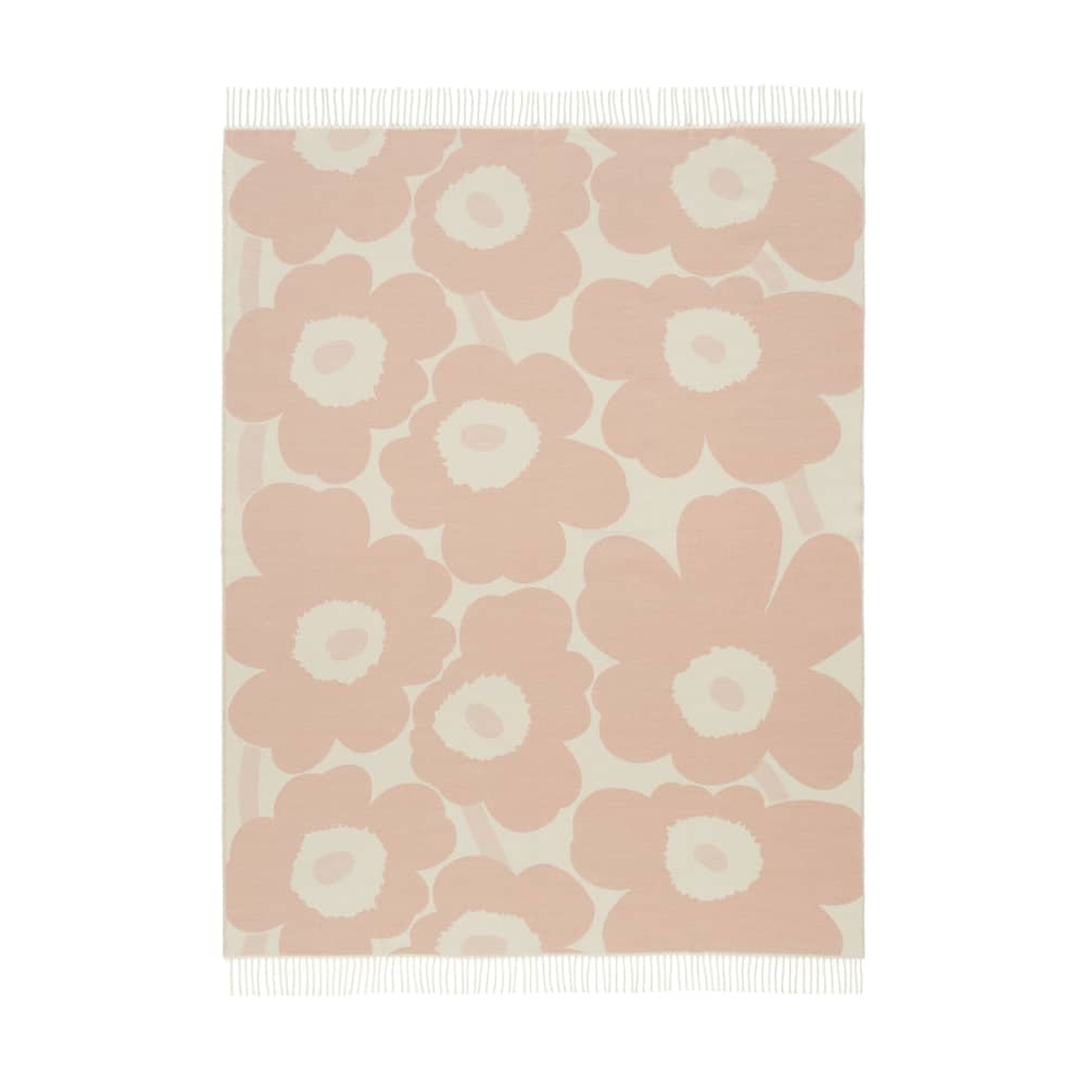 Decke Unikko textil rosa / 130 x 180 cm - Marimekko - Unikko / Rosa - Baumwolle, Wolle