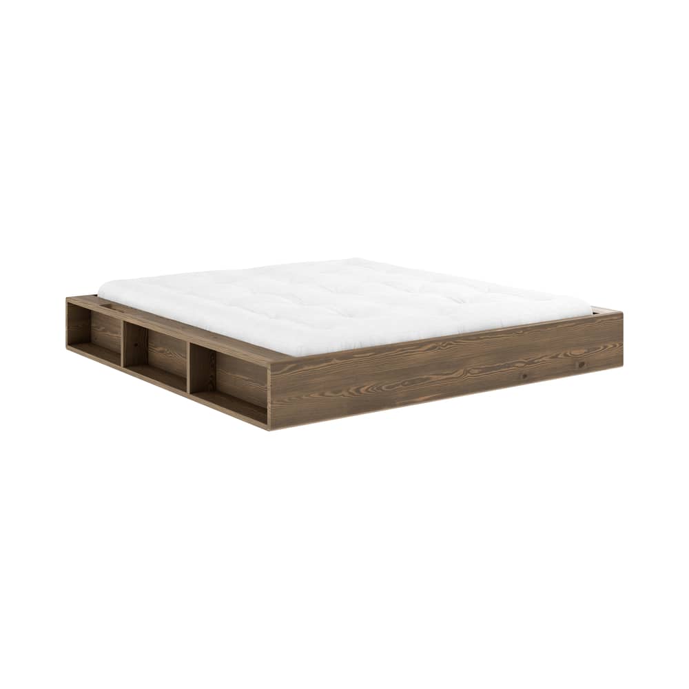 Lit double Ziggy / Pour matelas 180 x 200 cm - Rangements intégrés - KARUP DESIGN - Bois marron - Pin massif laqué certifié FSC